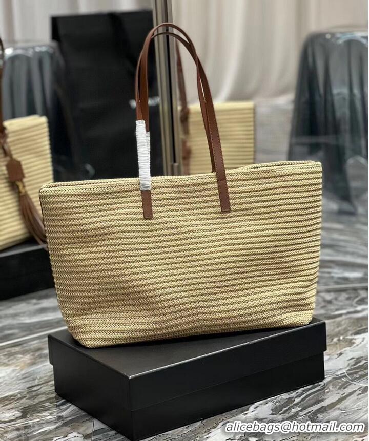 Promotional SAINT LAURENT PANIER MEDIUM BAG IN RAFFIA Y811502 TAUPE