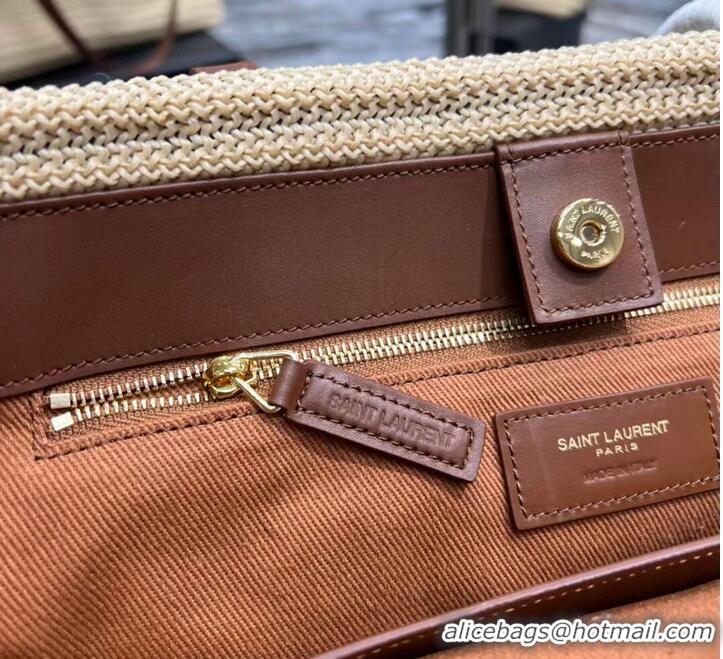 Promotional SAINT LAURENT PANIER MEDIUM BAG IN RAFFIA Y811502 TAUPE