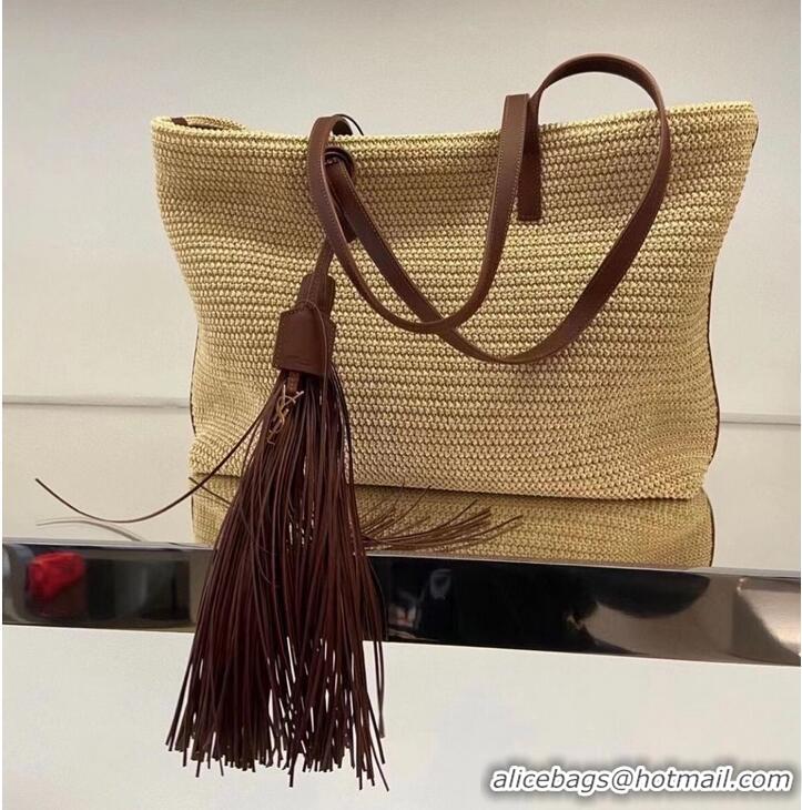 Promotional SAINT LAURENT PANIER MEDIUM BAG IN RAFFIA Y811502 TAUPE