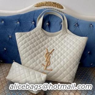 Well Crafted Yves Saint Laurent ICARE MAXI SHOPPING BAG IN QUILTED LAMBSKIN 698652 white