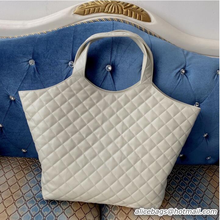 Well Crafted Yves Saint Laurent ICARE MAXI SHOPPING BAG IN QUILTED LAMBSKIN 698652 white