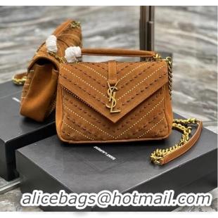 Top Quality SAINT LAURENT COLLEGE MEDIUM CHAIN BAG IN QUILTED SUEDE 6002791 CINNAMON