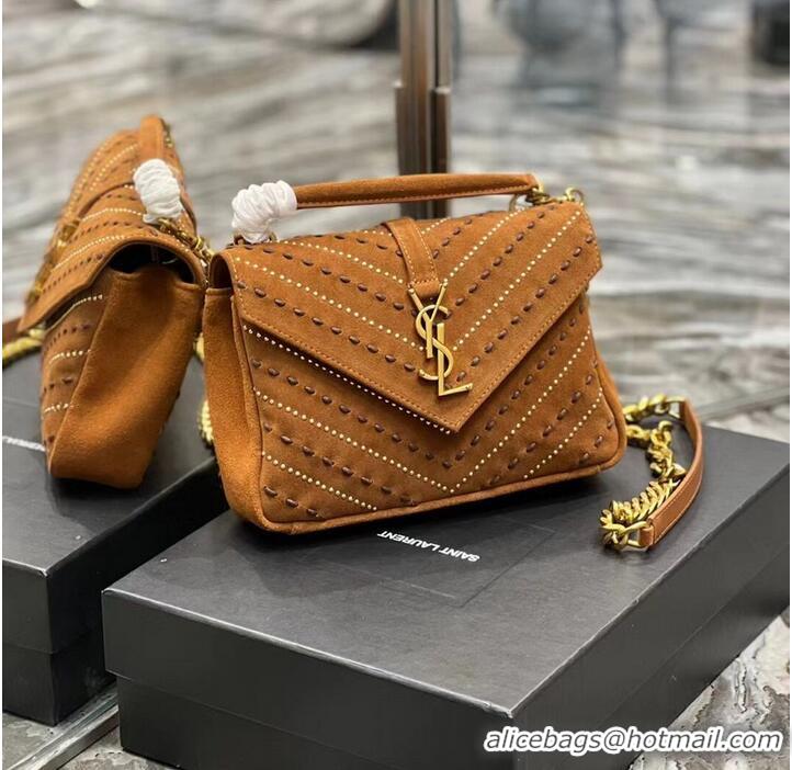 Top Quality SAINT LAURENT COLLEGE MEDIUM CHAIN BAG IN QUILTED SUEDE 6002791 CINNAMON