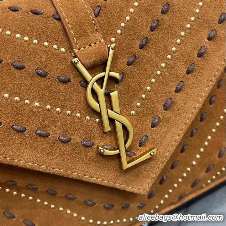 Top Quality SAINT LAURENT COLLEGE MEDIUM CHAIN BAG IN QUILTED SUEDE 6002791 CINNAMON