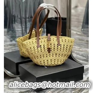 Super Quality SAINT LAUREN PANIER SMALL BAG IN CROCHET RAFFIA AND SMOOTH LEATHER 685618 NATUREL