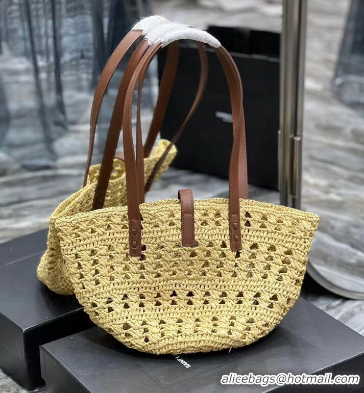 Super Quality SAINT LAUREN PANIER SMALL BAG IN CROCHET RAFFIA AND SMOOTH LEATHER 685618 NATUREL