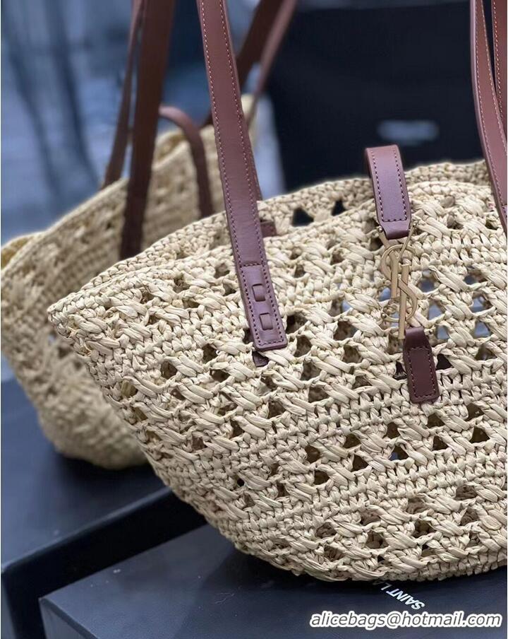 Super Quality SAINT LAUREN PANIER SMALL BAG IN CROCHET RAFFIA AND SMOOTH LEATHER 685618 NATUREL