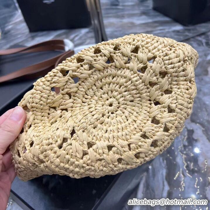 Super Quality SAINT LAUREN PANIER SMALL BAG IN CROCHET RAFFIA AND SMOOTH LEATHER 685618 NATUREL