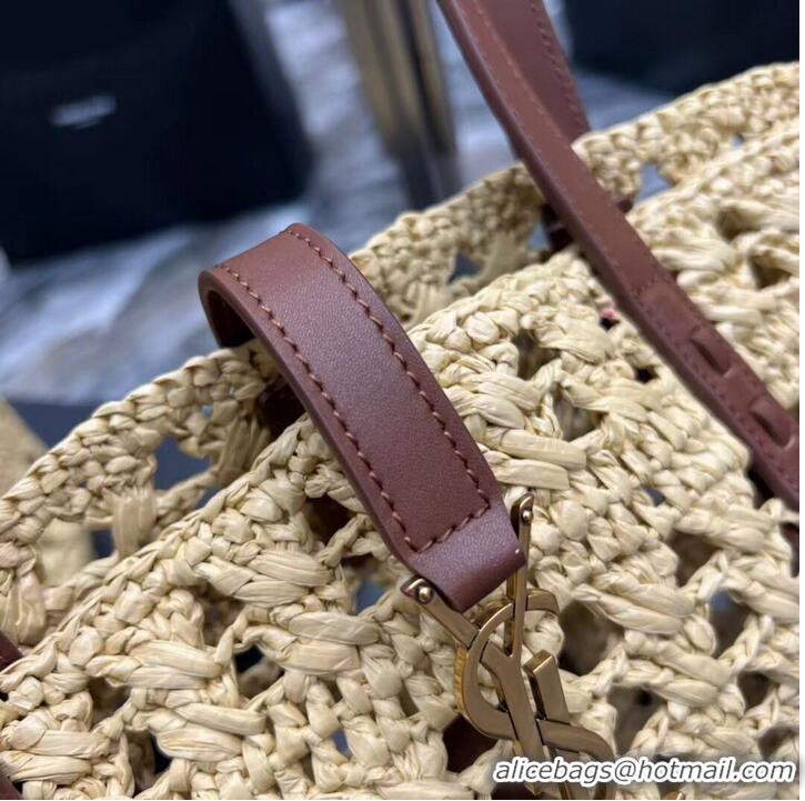 Super Quality SAINT LAUREN PANIER SMALL BAG IN CROCHET RAFFIA AND SMOOTH LEATHER 685618 NATUREL