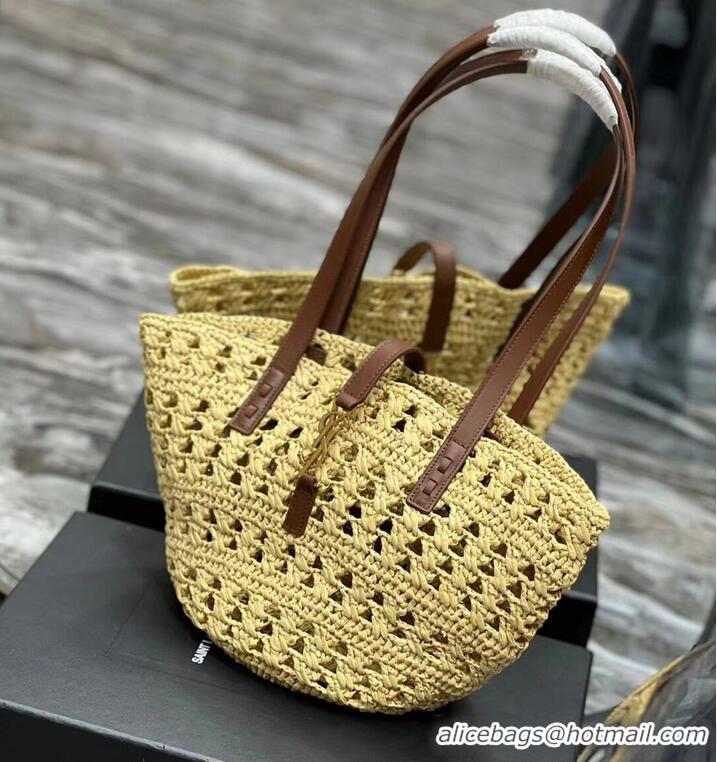 Super Quality SAINT LAUREN PANIER SMALL BAG IN CROCHET RAFFIA AND SMOOTH LEATHER 685618 NATUREL