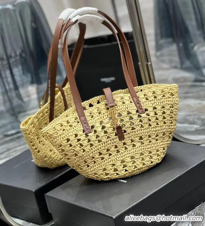 Super Quality SAINT LAUREN PANIER SMALL BAG IN CROCHET RAFFIA AND SMOOTH LEATHER 685618 NATUREL