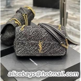 Pretty Style SAINT LAURENT JAMIE MEDIUM CHAIN BAG CARRE RIVE GAUCHE IN CROCHET RAFFIA AND SMOOTH LEATHER 515821 BLACK