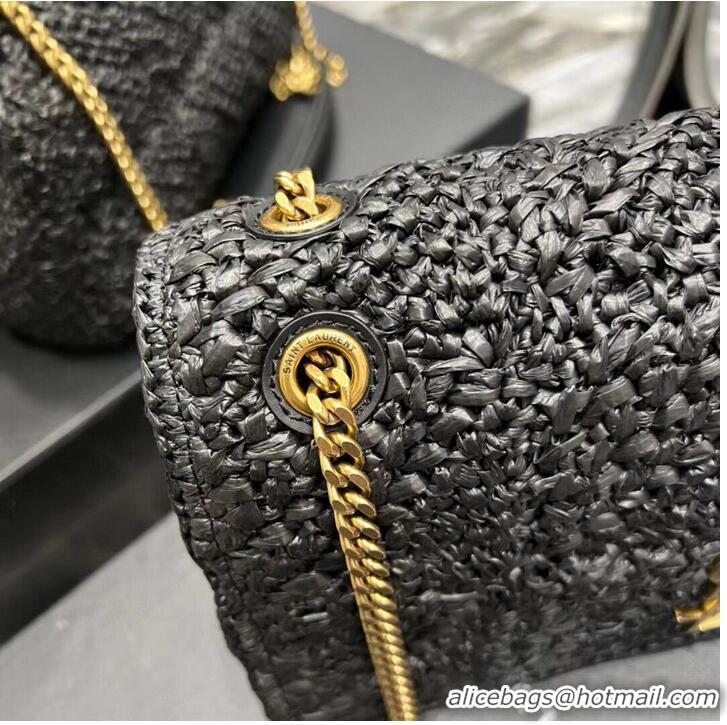 Pretty Style SAINT LAURENT JAMIE MEDIUM CHAIN BAG CARRE RIVE GAUCHE IN CROCHET RAFFIA AND SMOOTH LEATHER 515821 BLACK