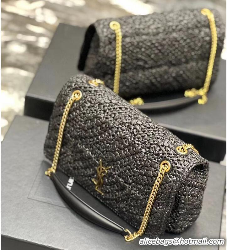 Pretty Style SAINT LAURENT JAMIE MEDIUM CHAIN BAG CARRE RIVE GAUCHE IN CROCHET RAFFIA AND SMOOTH LEATHER 515821 BLACK