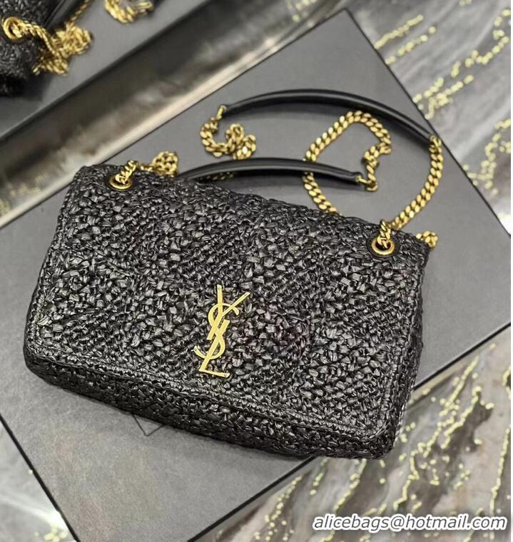 Pretty Style SAINT LAURENT JAMIE MEDIUM CHAIN BAG CARRE RIVE GAUCHE IN CROCHET RAFFIA AND SMOOTH LEATHER 515821 BLACK