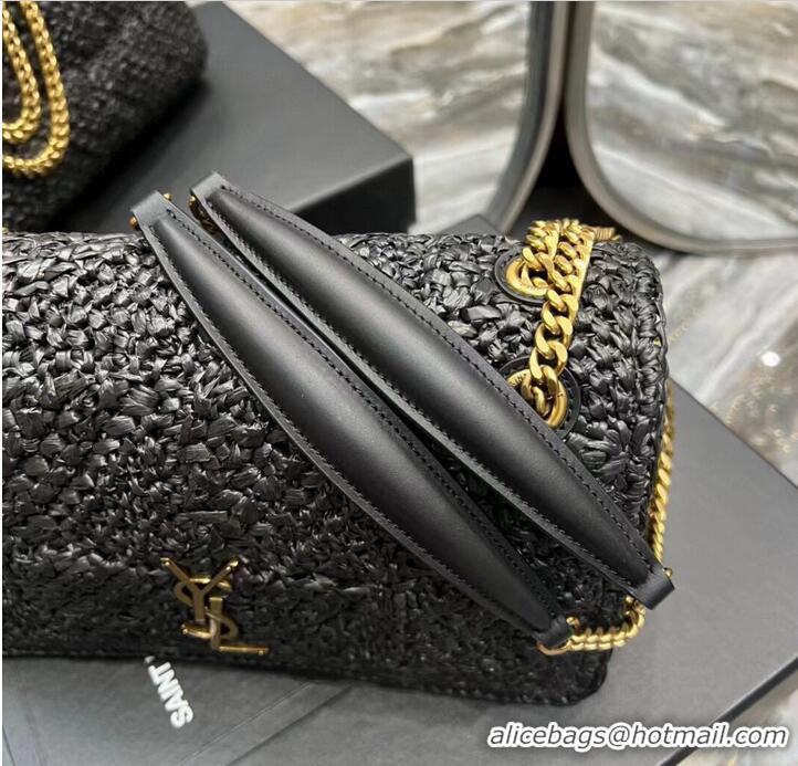 Pretty Style SAINT LAURENT JAMIE MEDIUM CHAIN BAG CARRE RIVE GAUCHE IN CROCHET RAFFIA AND SMOOTH LEATHER 515821 BLACK