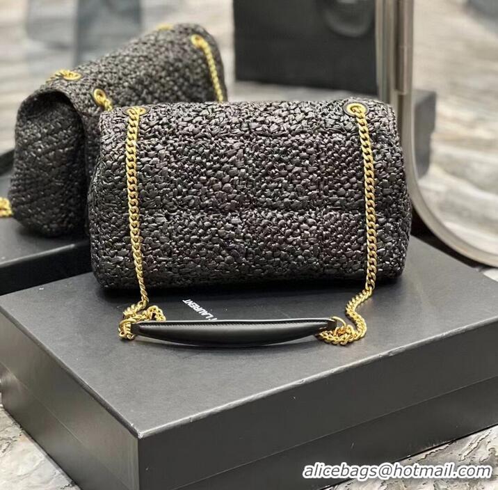 Pretty Style SAINT LAURENT JAMIE MEDIUM CHAIN BAG CARRE RIVE GAUCHE IN CROCHET RAFFIA AND SMOOTH LEATHER 515821 BLACK