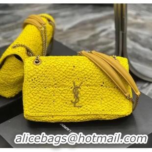 Shop SAINT LAURENT JAMIE MEDIUM CHAIN BAG CARRE RIVE GAUCHE IN CROCHET RAFFIA AND SMOOTH LEATHER 515821 YELLOW