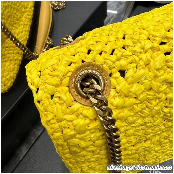 Shop SAINT LAURENT JAMIE MEDIUM CHAIN BAG CARRE RIVE GAUCHE IN CROCHET RAFFIA AND SMOOTH LEATHER 515821 YELLOW