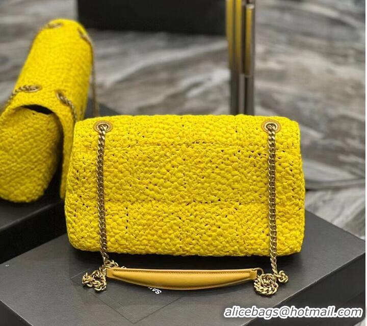 Shop SAINT LAURENT JAMIE MEDIUM CHAIN BAG CARRE RIVE GAUCHE IN CROCHET RAFFIA AND SMOOTH LEATHER 515821 YELLOW