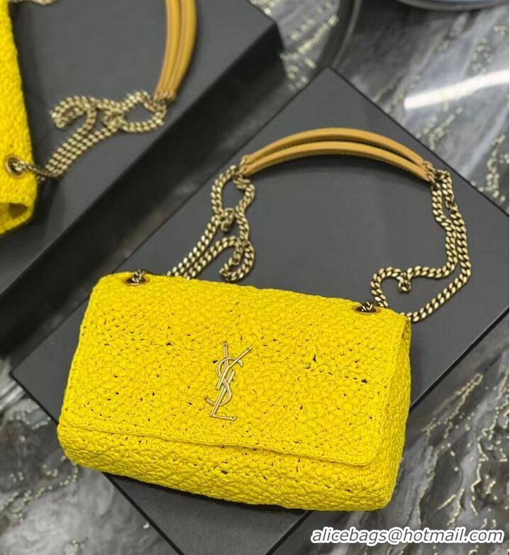 Shop SAINT LAURENT JAMIE MEDIUM CHAIN BAG CARRE RIVE GAUCHE IN CROCHET RAFFIA AND SMOOTH LEATHER 515821 YELLOW