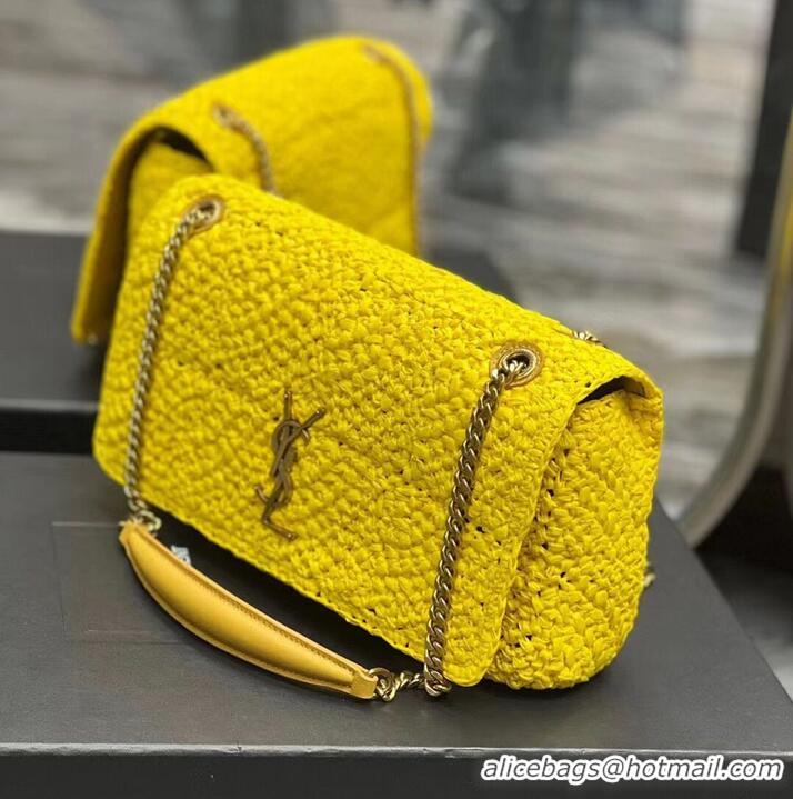 Shop SAINT LAURENT JAMIE MEDIUM CHAIN BAG CARRE RIVE GAUCHE IN CROCHET RAFFIA AND SMOOTH LEATHER 515821 YELLOW