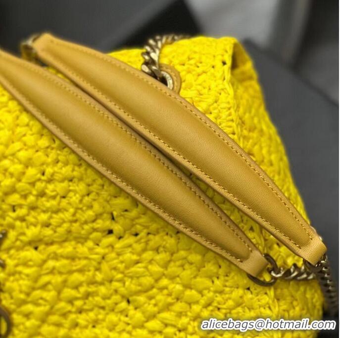 Shop SAINT LAURENT JAMIE MEDIUM CHAIN BAG CARRE RIVE GAUCHE IN CROCHET RAFFIA AND SMOOTH LEATHER 515821 YELLOW