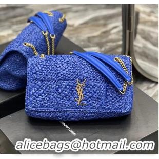 Inexpensive SAINT LAURENT JAMIE MEDIUM CHAIN BAG CARRE RIVE GAUCHE IN CROCHET RAFFIA AND SMOOTH LEATHER 515821 BLUE