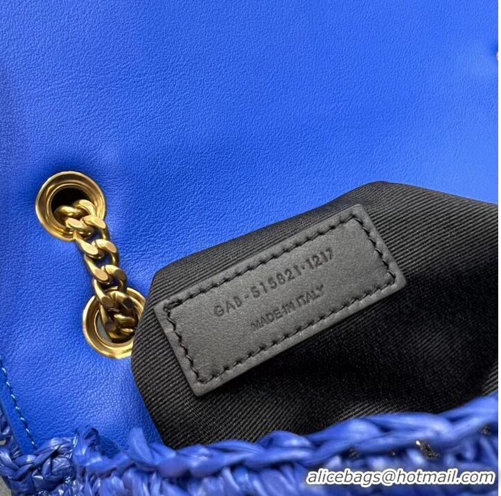 Inexpensive SAINT LAURENT JAMIE MEDIUM CHAIN BAG CARRE RIVE GAUCHE IN CROCHET RAFFIA AND SMOOTH LEATHER 515821 BLUE