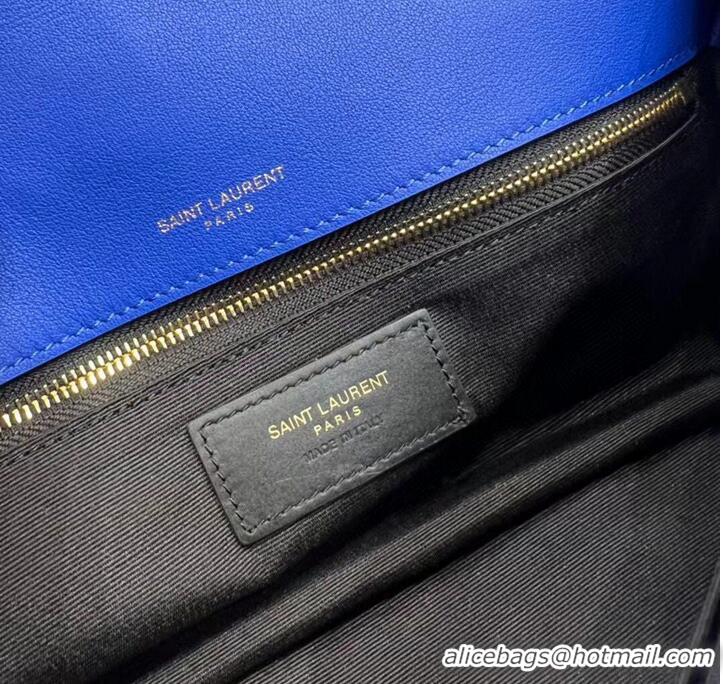 Inexpensive SAINT LAURENT JAMIE MEDIUM CHAIN BAG CARRE RIVE GAUCHE IN CROCHET RAFFIA AND SMOOTH LEATHER 515821 BLUE