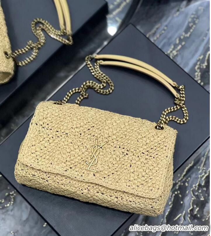 Discount SAINT LAURENT JAMIE MEDIUM CHAIN BAG CARRE RIVE GAUCHE IN CROCHET RAFFIA AND SMOOTH LEATHER 515821 NATUREL