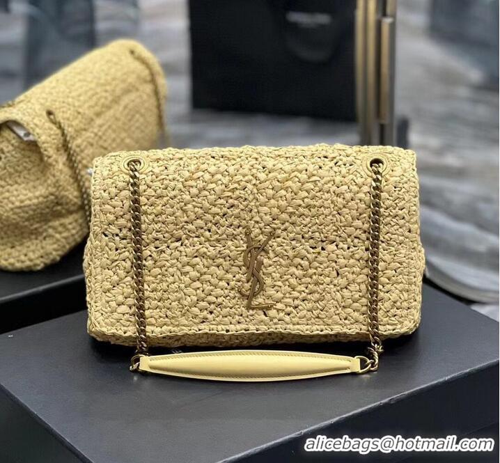 Discount SAINT LAURENT JAMIE MEDIUM CHAIN BAG CARRE RIVE GAUCHE IN CROCHET RAFFIA AND SMOOTH LEATHER 515821 NATUREL