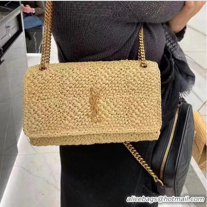 Discount SAINT LAURENT JAMIE MEDIUM CHAIN BAG CARRE RIVE GAUCHE IN CROCHET RAFFIA AND SMOOTH LEATHER 515821 NATUREL