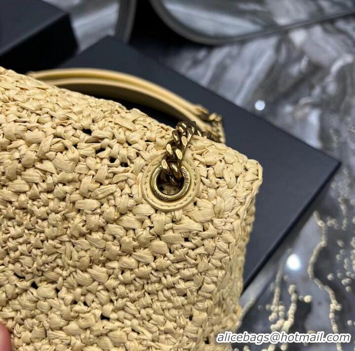 Discount SAINT LAURENT JAMIE MEDIUM CHAIN BAG CARRE RIVE GAUCHE IN CROCHET RAFFIA AND SMOOTH LEATHER 515821 NATUREL