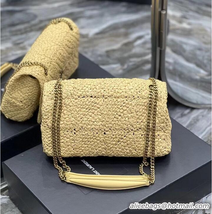 Discount SAINT LAURENT JAMIE MEDIUM CHAIN BAG CARRE RIVE GAUCHE IN CROCHET RAFFIA AND SMOOTH LEATHER 515821 NATUREL