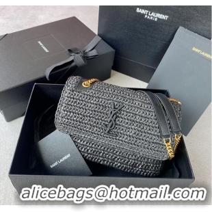 Pretty Style SAINT LAURENT NIKI SMALL CHAIN BAG IN RAFFIA 498892 BLACK