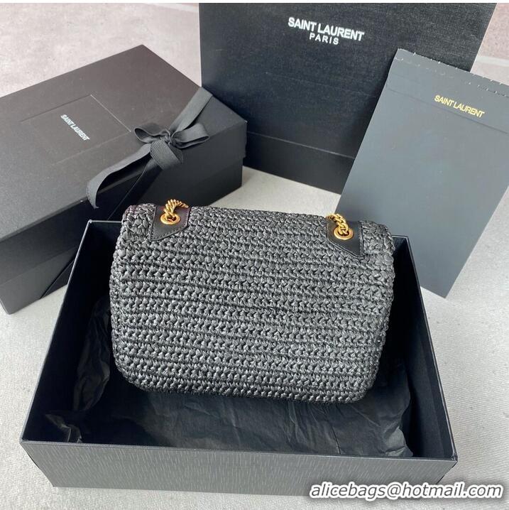 Pretty Style SAINT LAURENT NIKI SMALL CHAIN BAG IN RAFFIA 498892 BLACK