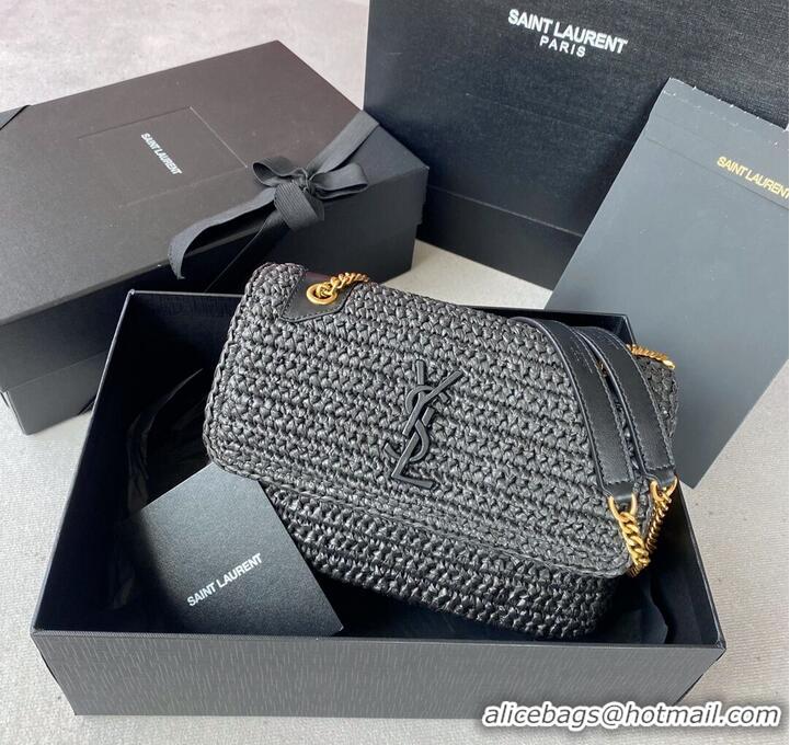 Pretty Style SAINT LAURENT NIKI SMALL CHAIN BAG IN RAFFIA 498892 BLACK