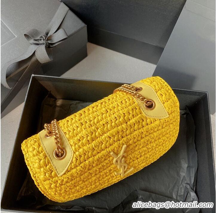 Good Looking SAINT LAURENT NIKI SMALL CHAIN BAG IN RAFFIA 498892 YELLOW