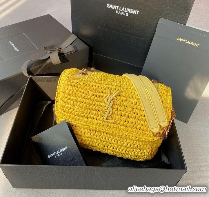 Good Looking SAINT LAURENT NIKI SMALL CHAIN BAG IN RAFFIA 498892 YELLOW