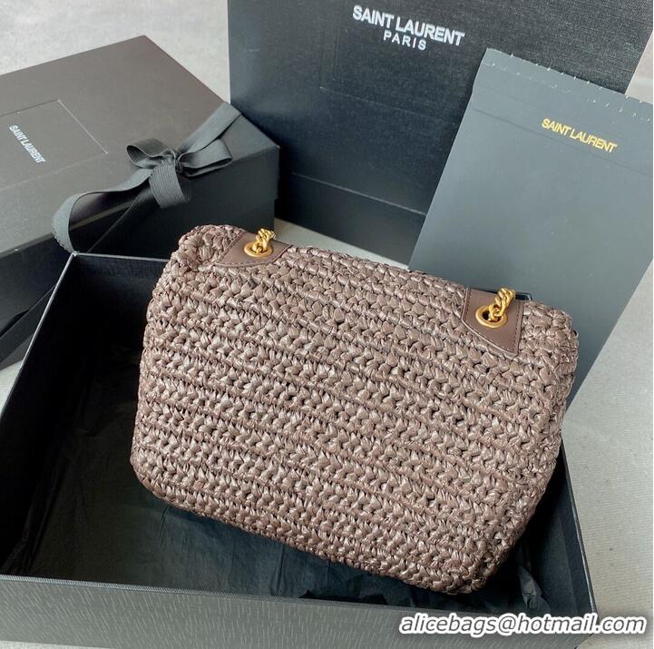 Shop Grade SAINT LAURENT NIKI SMALL CHAIN BAG IN RAFFIA 498892 Coffee