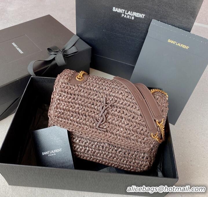 Shop Grade SAINT LAURENT NIKI SMALL CHAIN BAG IN RAFFIA 498892 Coffee