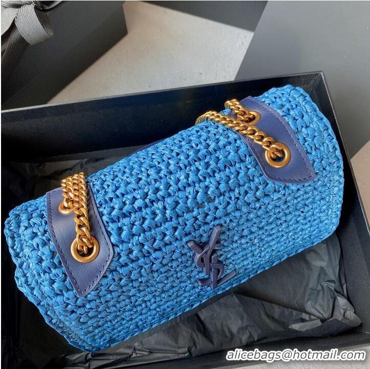 Top Quality SAINT LAURENT NIKI SMALL CHAIN BAG IN RAFFIA 498892 blue