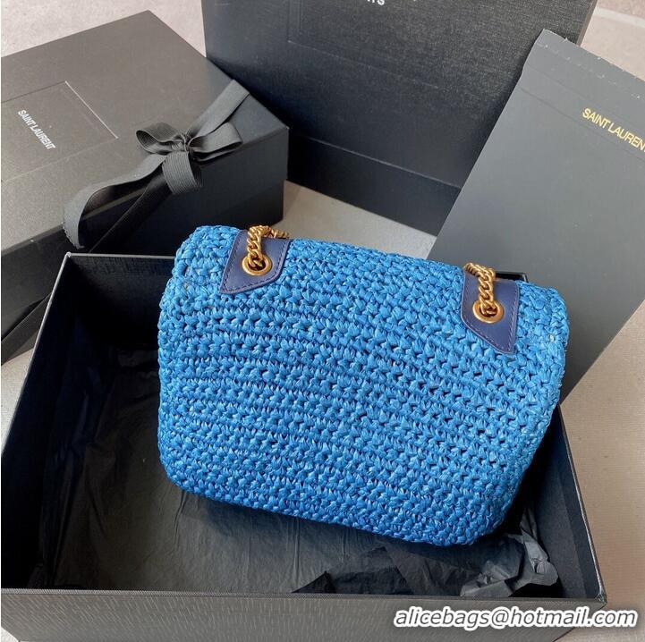 Top Quality SAINT LAURENT NIKI SMALL CHAIN BAG IN RAFFIA 498892 blue