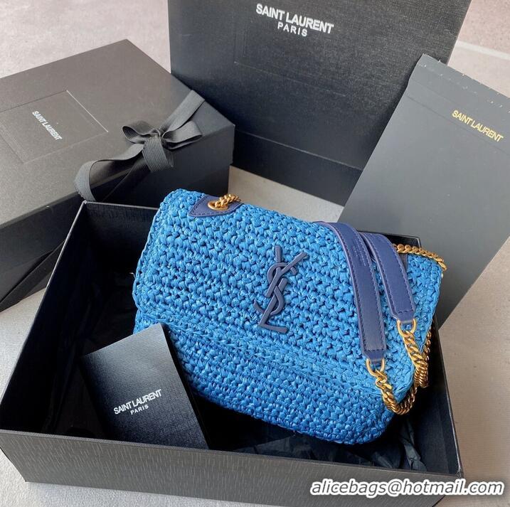 Top Quality SAINT LAURENT NIKI SMALL CHAIN BAG IN RAFFIA 498892 blue