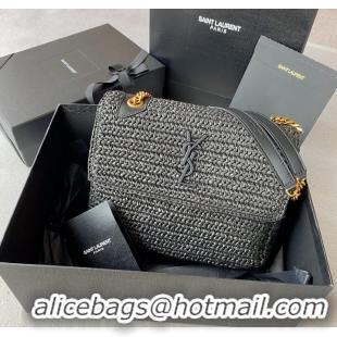 Famous Brand SAINT LAURENT NIKI MEDIUM CHAIN BAG IN RAFFIA 498894 BLACK