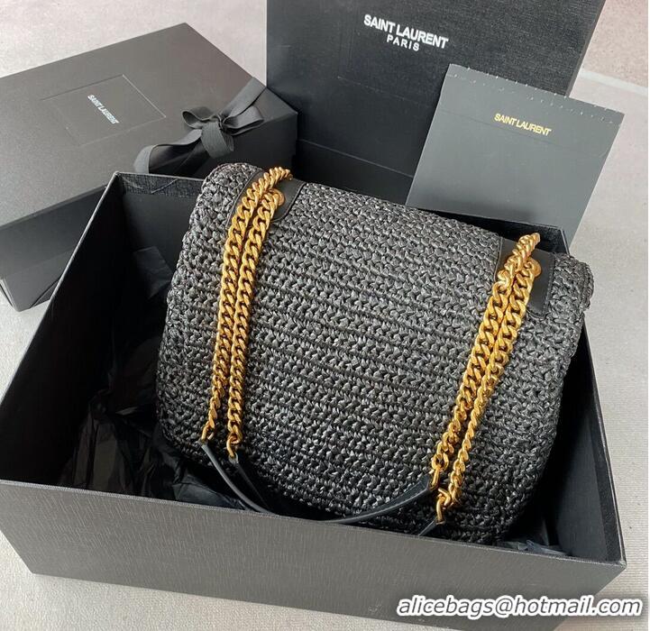 Famous Brand SAINT LAURENT NIKI MEDIUM CHAIN BAG IN RAFFIA 498894 BLACK