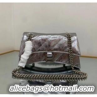 Buy Discount Balenciaga HOURGLASS Wallet With Chain Oil Wax Skin 656051 Silver