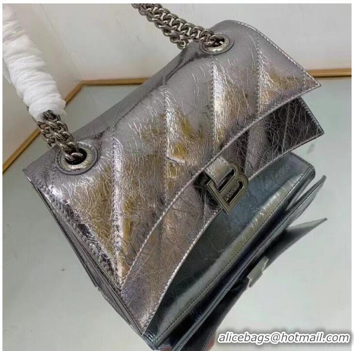 Buy Discount Balenciaga HOURGLASS Wallet With Chain Oil Wax Skin 656051 Silver