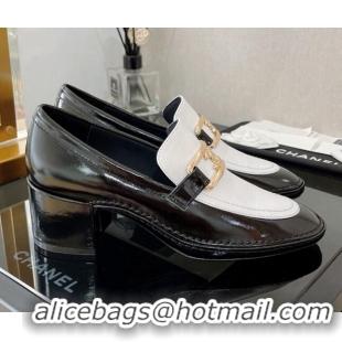 AAAAA Chanel Shiny Calfskin Loafers 5.5cm G39320 Black/White